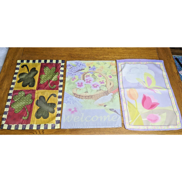 Garden Flags 12x18” Spring Flowers St. Patrick’s LOT OF 3 Gently Pre-Owned - Picture 5 of 5